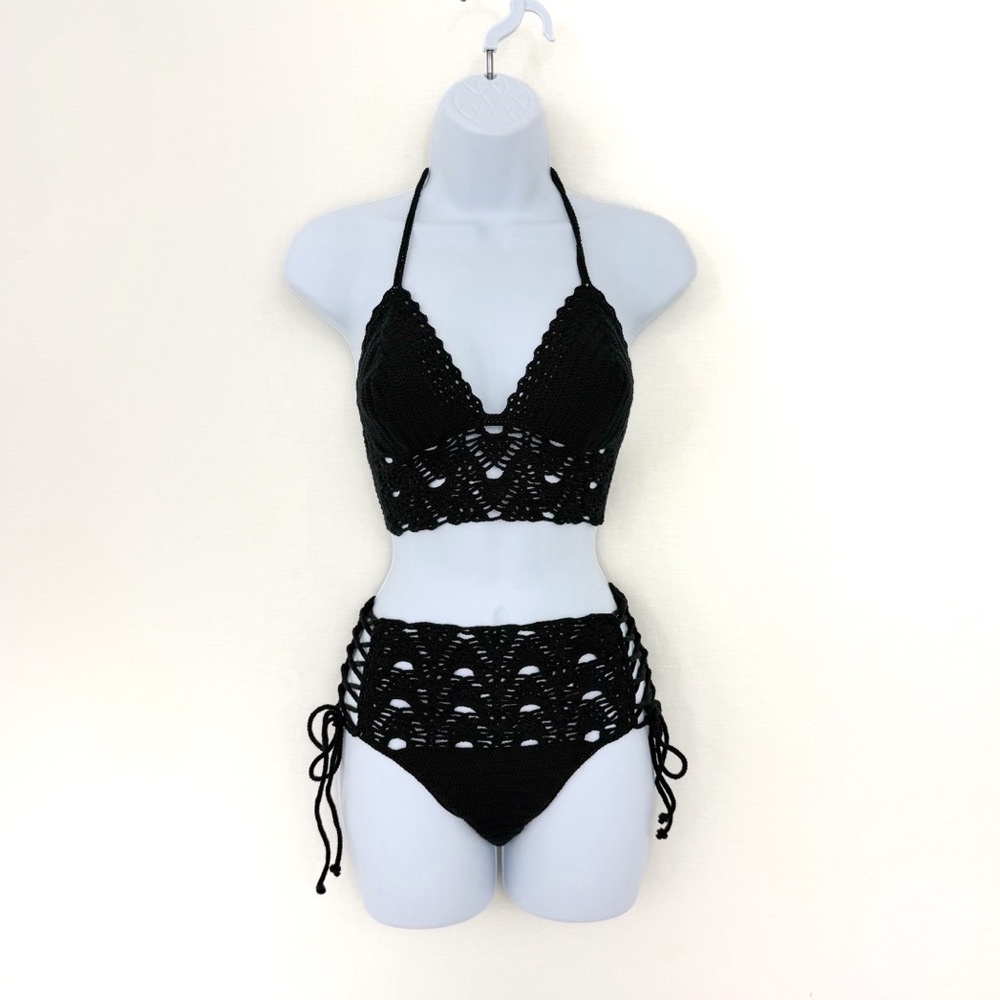 La Knitteria Hand Crocheted Bathing Suit in Black